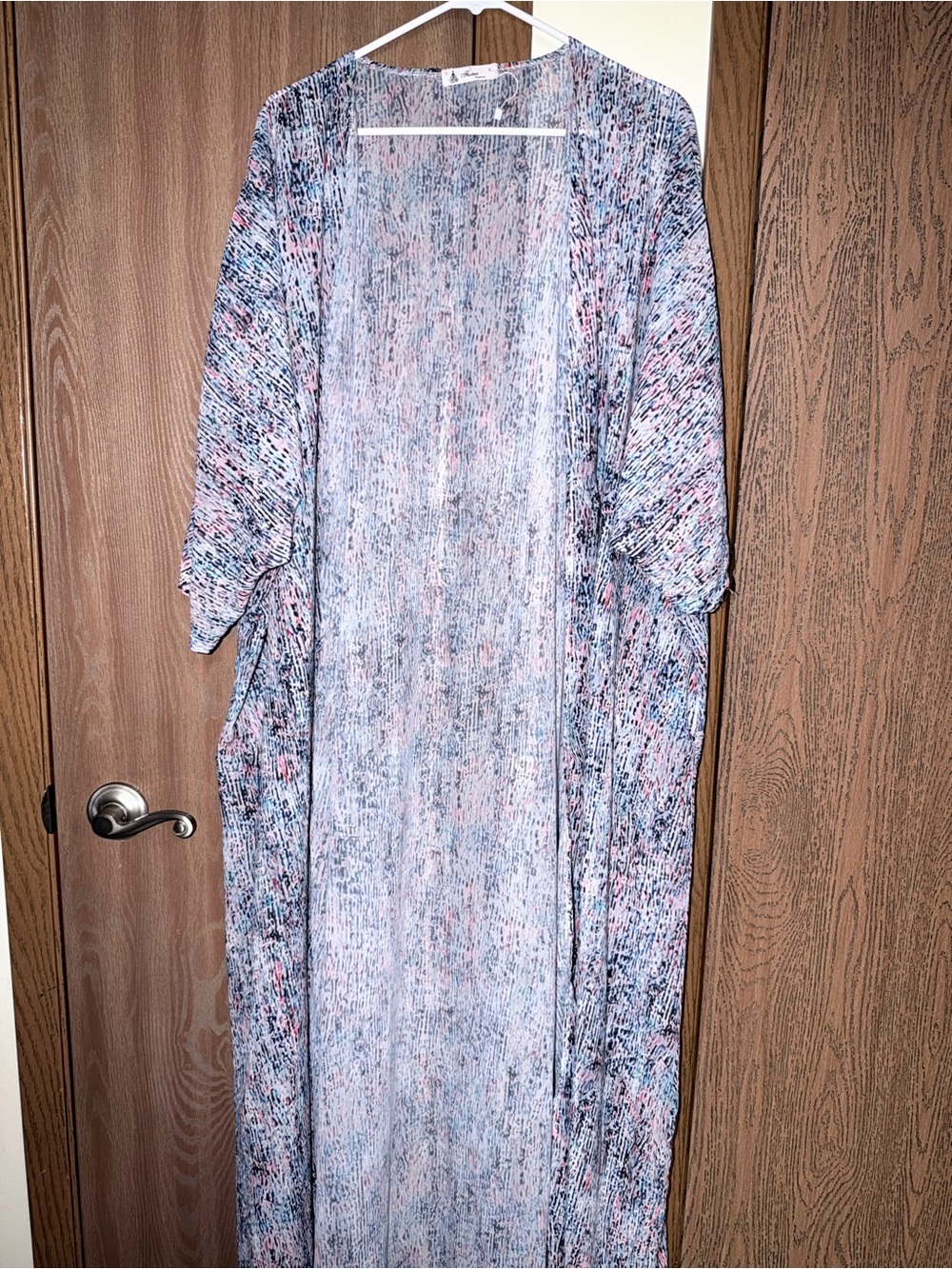 Lightweight Open-Front Duster Tunic in Blue and Pink